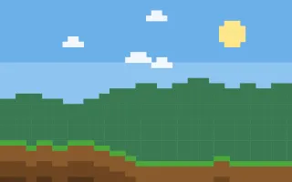 Overworld II — colourful blue, green and brown pixel background, variation II