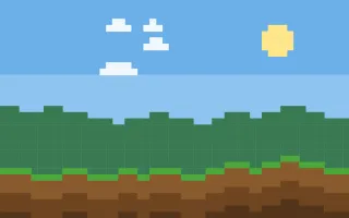 Overworld III — colourful blue, green and brown pixel background, variation III
