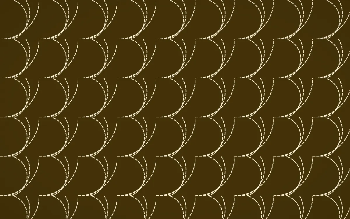 Accra Gold Stitch Fans — dark brown and beige sashiko background