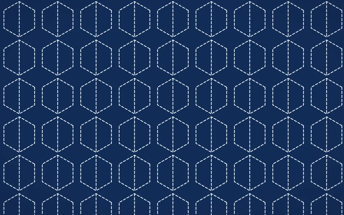 Bahia Blue Stitch Hexagons — dark blue and white sashiko background