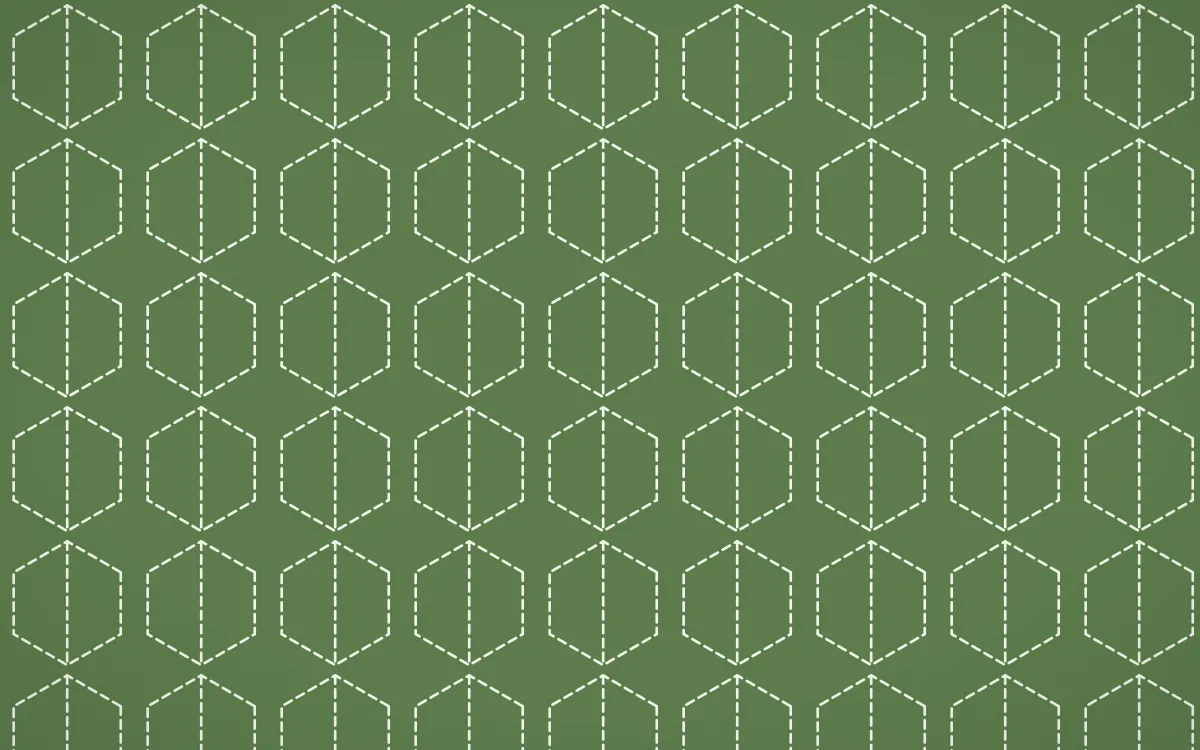 Bamboo Mist Stitch Hexagons — dark green and white sashiko background