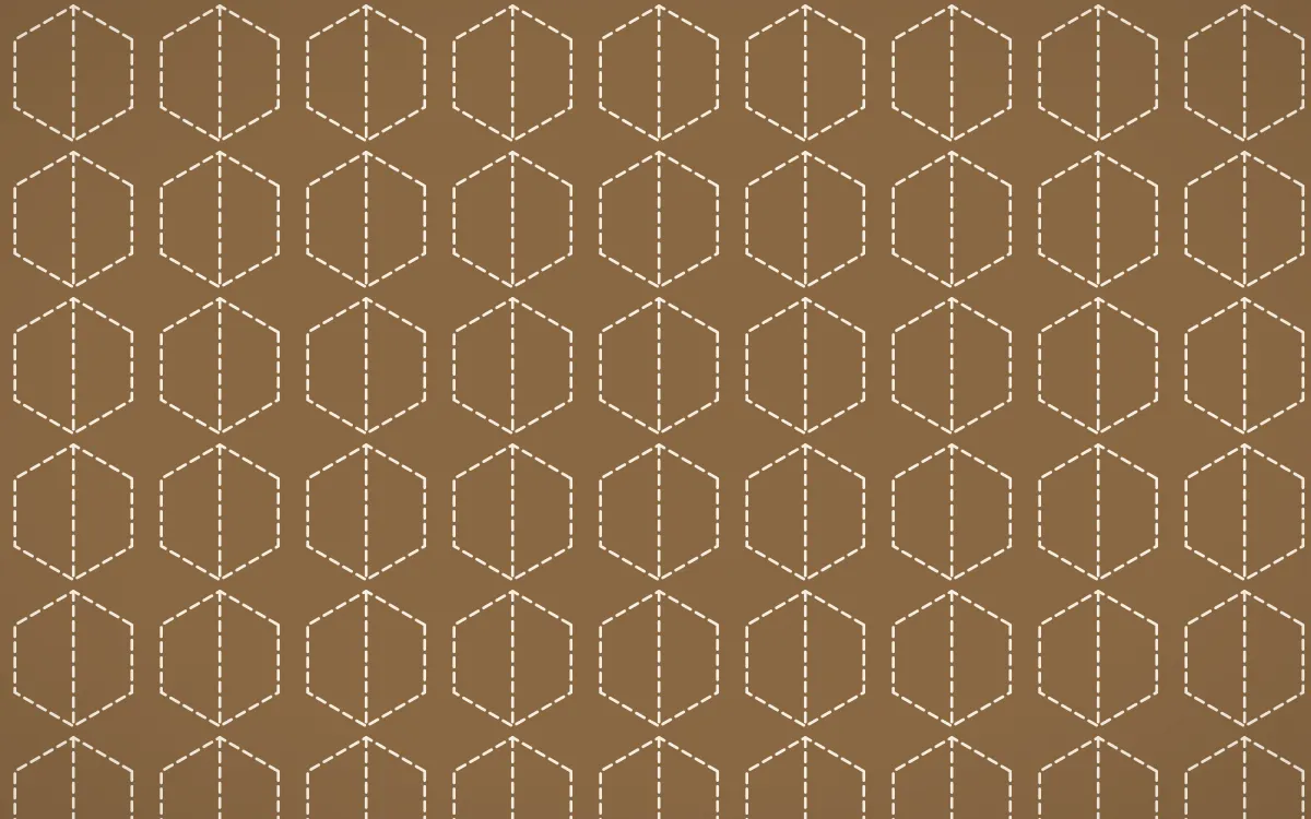 Chai Cream Stitch Hexagons — dark brown and beige sashiko background
