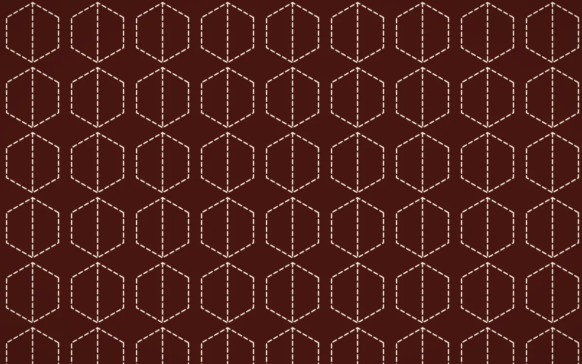 Cusco Weave Stitch Hexagons — dark red and beige sashiko background