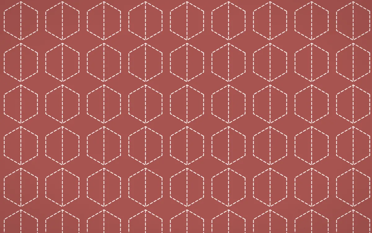 Damascus Rose Stitch Hexagons — colourful red and white sashiko background