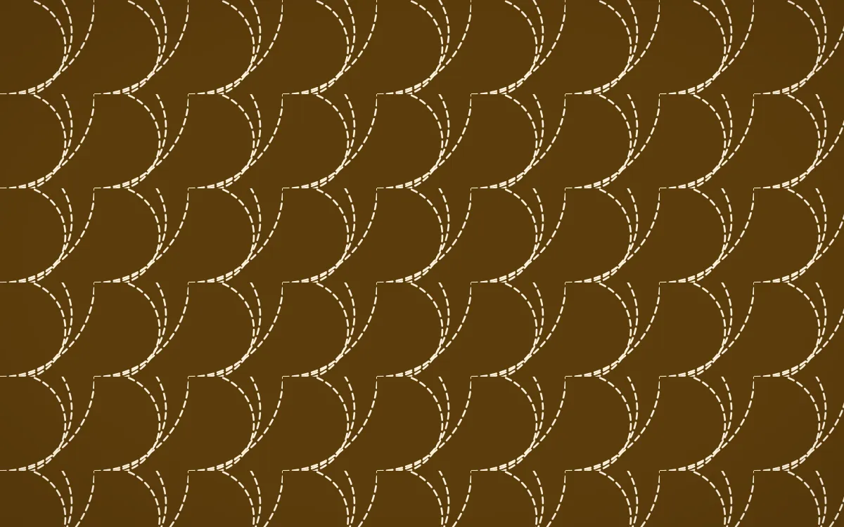 Fes Saffron Stitch Fans — dark brown and beige sashiko background