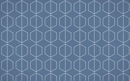 Fuji Mist Stitch Hexagons — colourful blue and white sashiko background