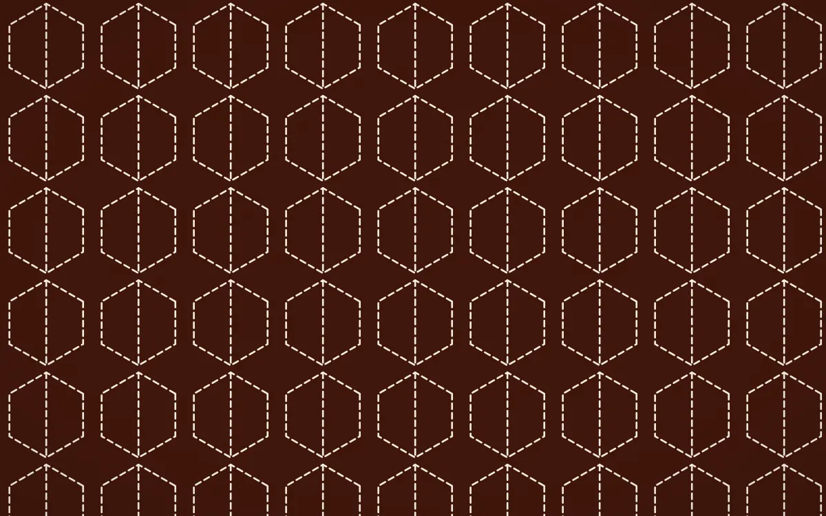 Lagos Wax Stitch Hexagons — dark brown and beige sashiko background