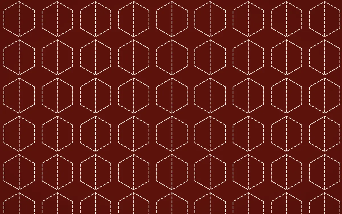 Lantern Festival Stitch Hexagons — dark red and orange sashiko background