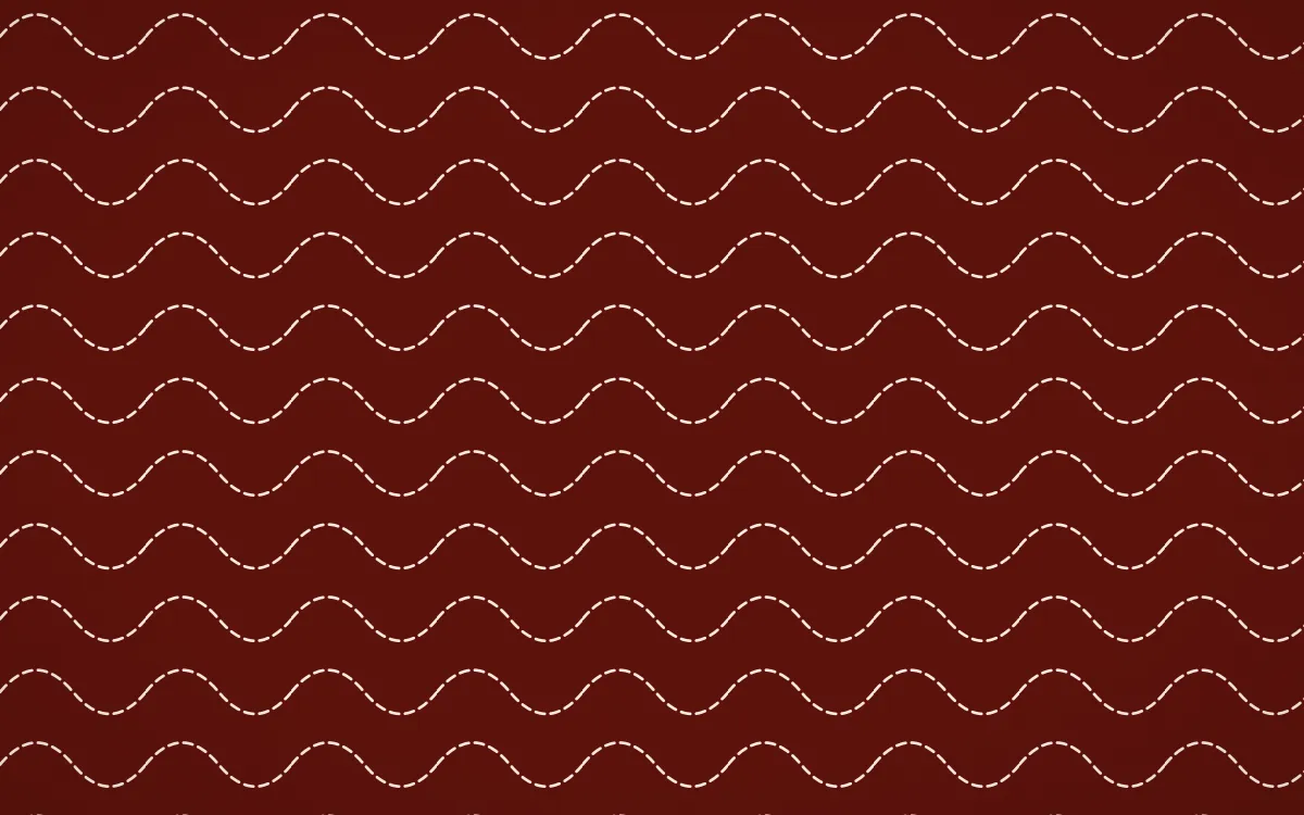 Lantern Festival Stitch Waves — dark red and orange sashiko background