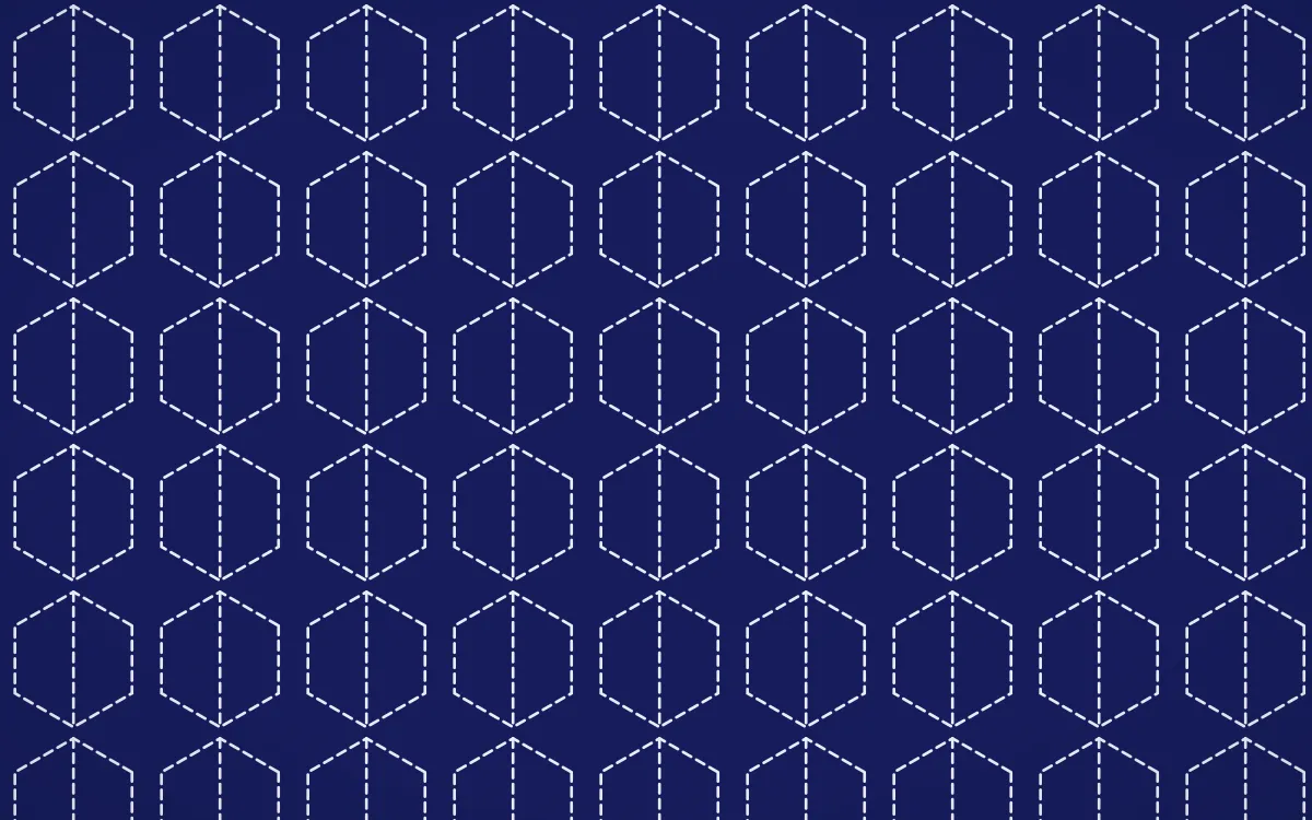 Majorelle Stitch Hexagons — dark blue and white sashiko background
