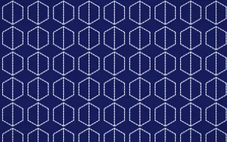 Majorelle Stitch Hexagons — dark blue and white sashiko background