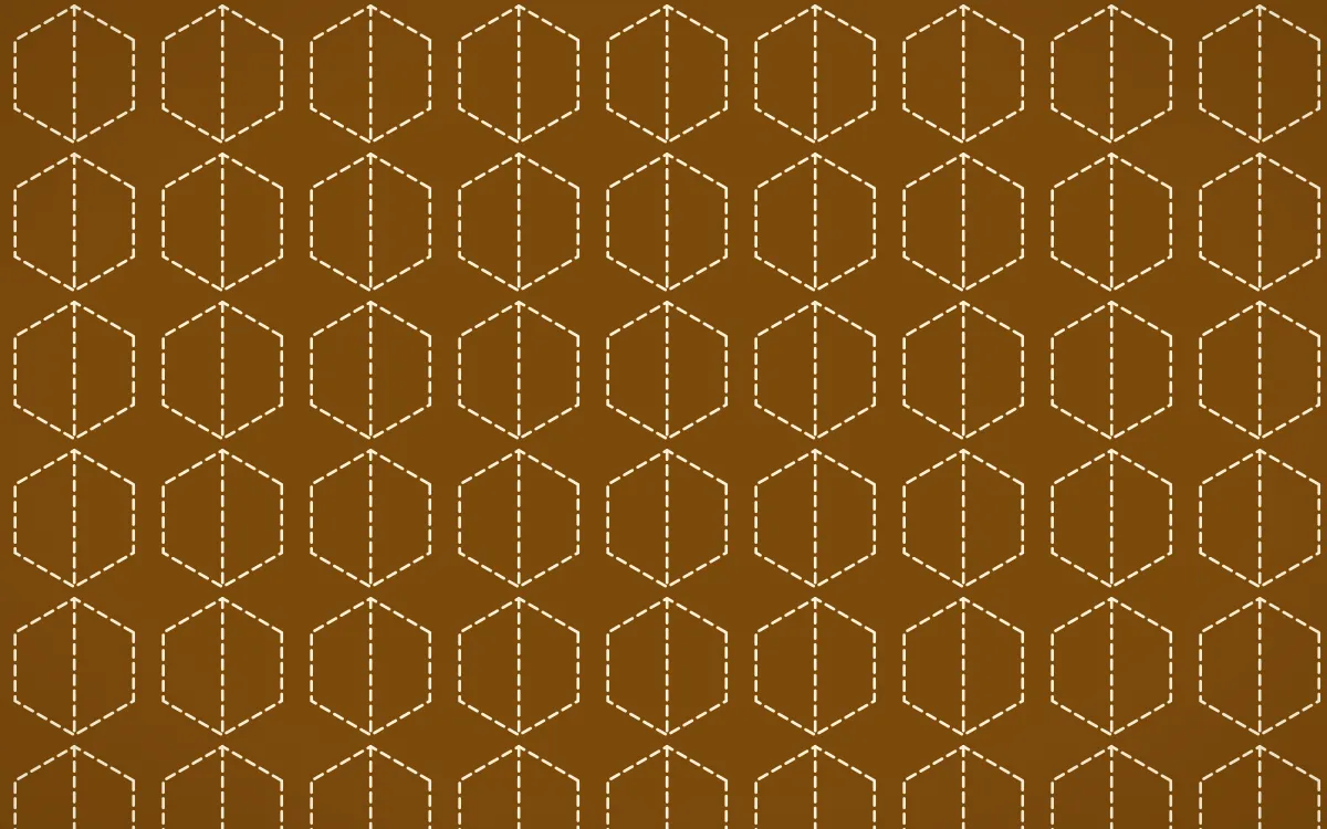 Marigold Temple Stitch Hexagons — dark brown and beige sashiko background
