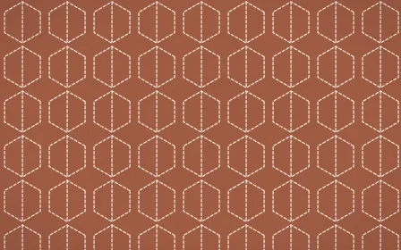 Marrakech Rose Stitch Hexagons — colourful orange and beige sashiko background