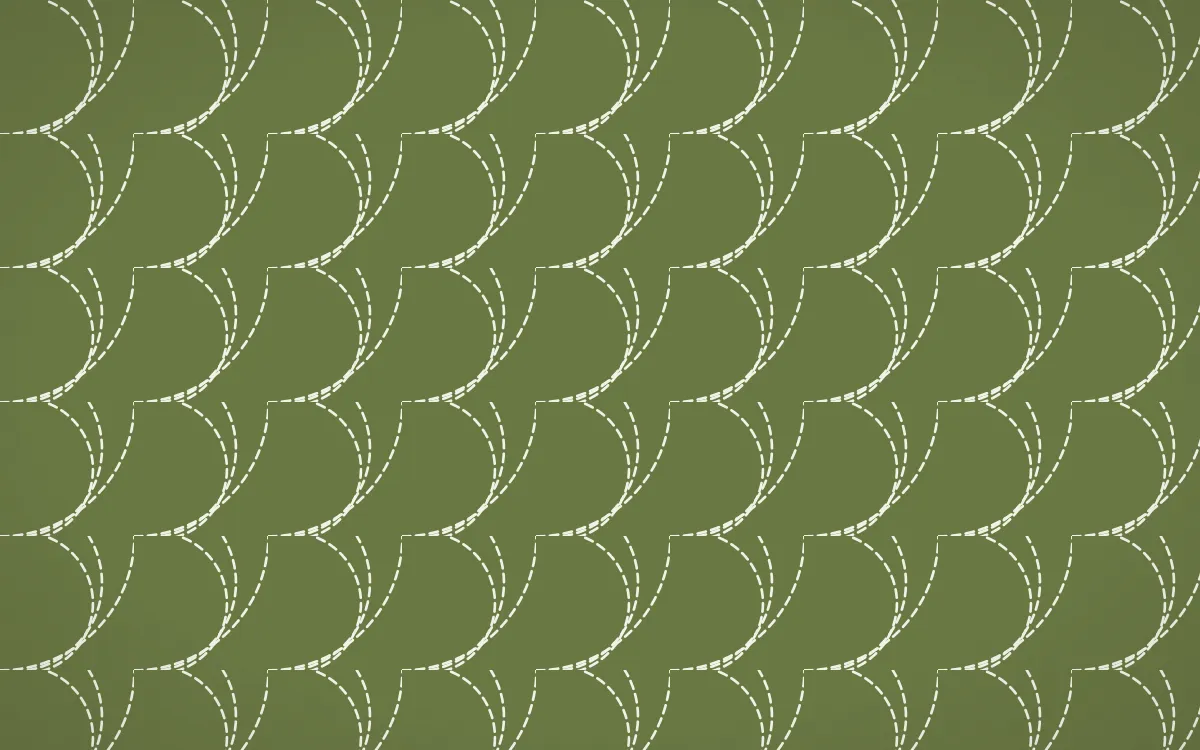 Matcha House Stitch Fans — dark green and white sashiko background