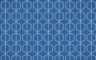 Ming Porcelain Stitch Hexagons — colourful blue and white sashiko background