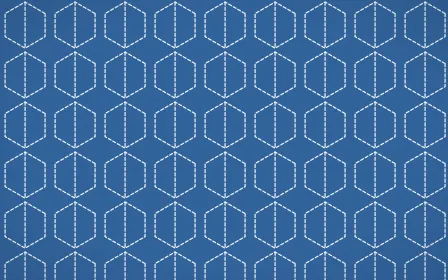 Ming Porcelain Stitch Hexagons — colourful blue and white sashiko background