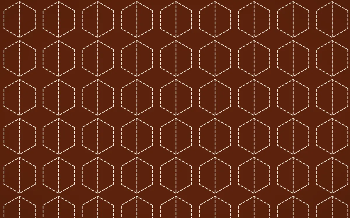 Momiji Maple Stitch Hexagons — dark brown and beige sashiko background
