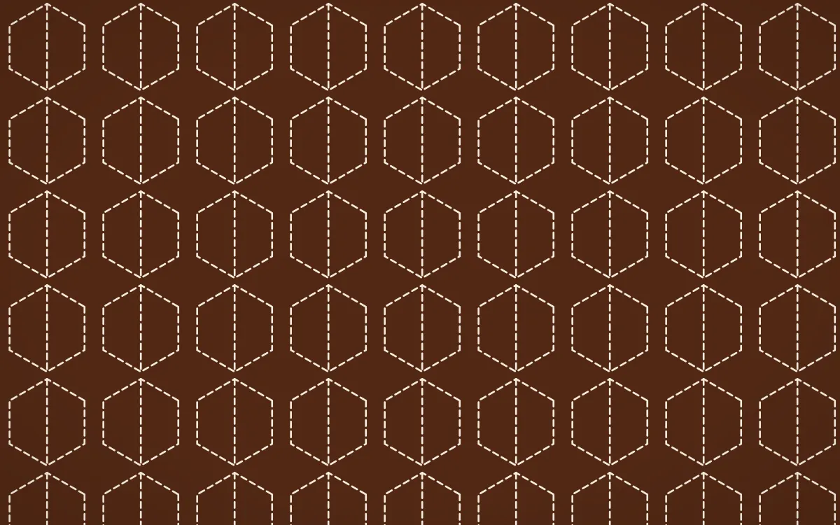 Outback Clay Stitch Hexagons — dark brown and beige sashiko background