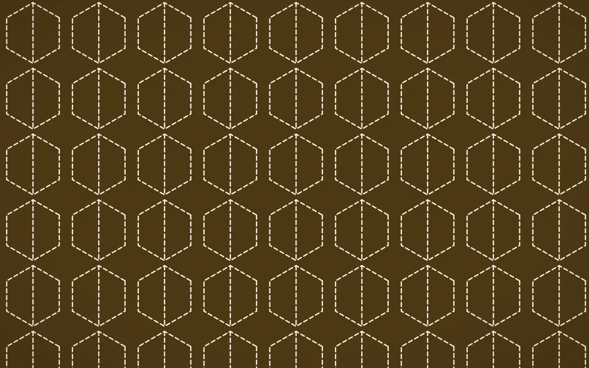 Prague Gold Stitch Hexagons — dark brown and beige sashiko background