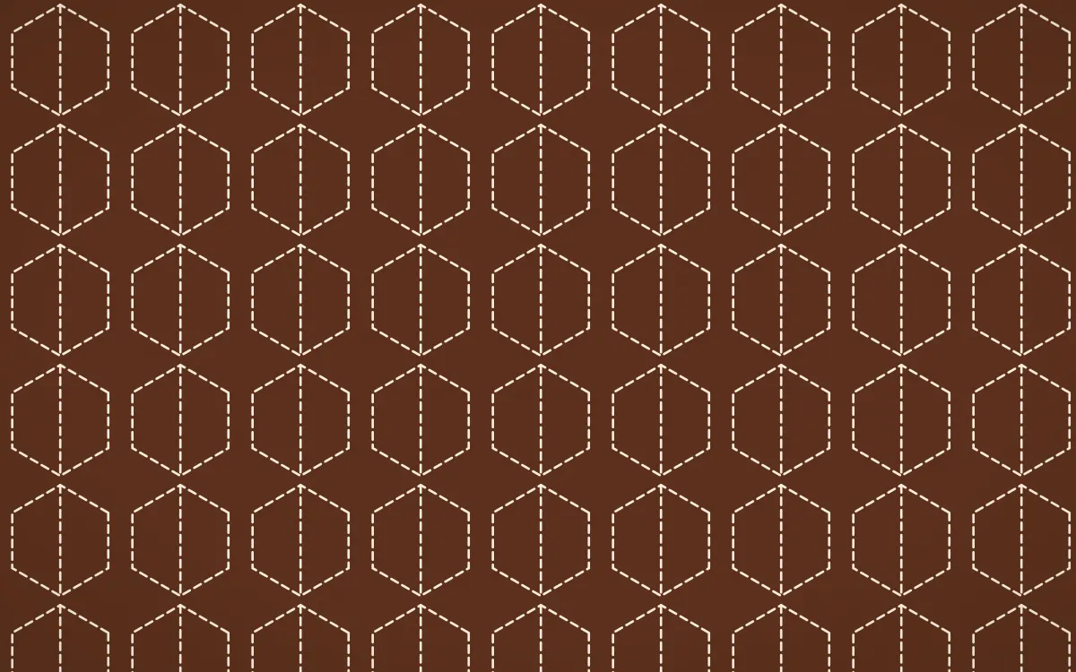 Sahara Dusk Stitch Hexagons — dark brown and beige sashiko background