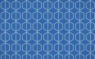 Santorini Stitch Hexagons — colourful blue and white sashiko background