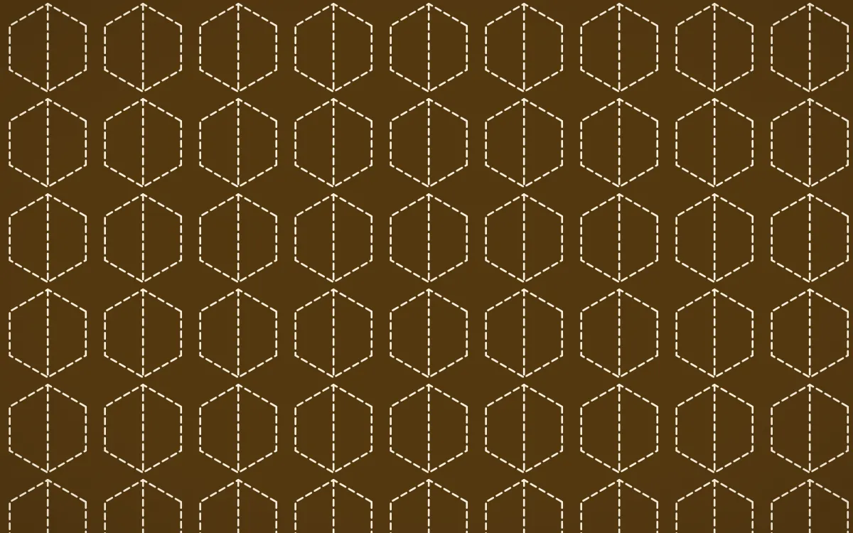 Sevilla Ochre Stitch Hexagons — dark brown and beige sashiko background