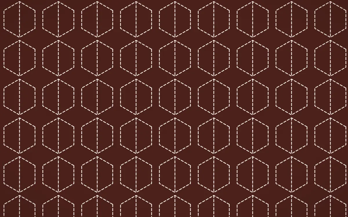 Venetian Rosso Stitch Hexagons — dark red and white sashiko background