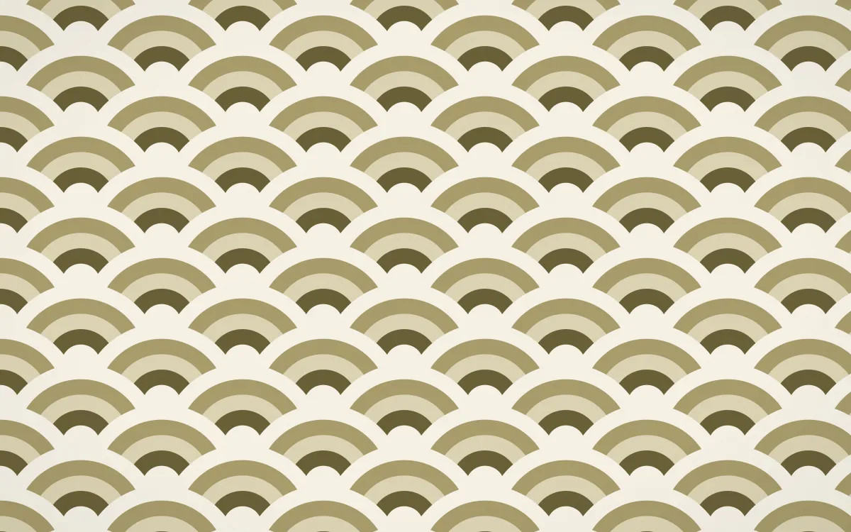 Bali Temple Wave Crests — colourful brown, yellow and beige seigaiha background