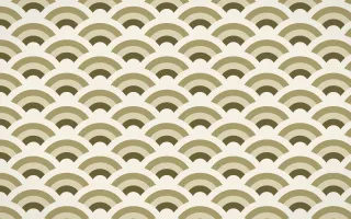 Bali Temple Wave Crests — colourful brown, yellow and beige seigaiha background