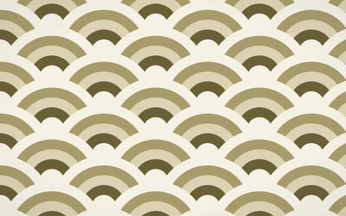 Bali Temple Grand Wave Crests — colourful brown, yellow and beige seigaiha background