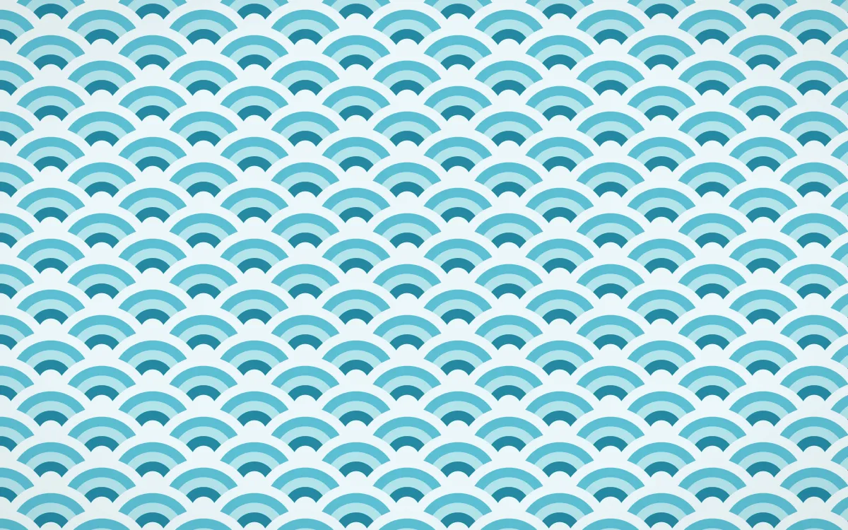 Bondi Surf Fine Wave Crests — colourful teal and white seigaiha background