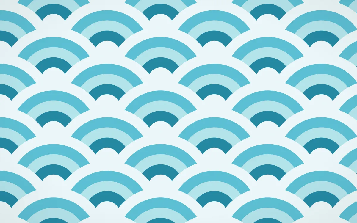 Bondi Surf Grand Wave Crests — colourful teal and white seigaiha background