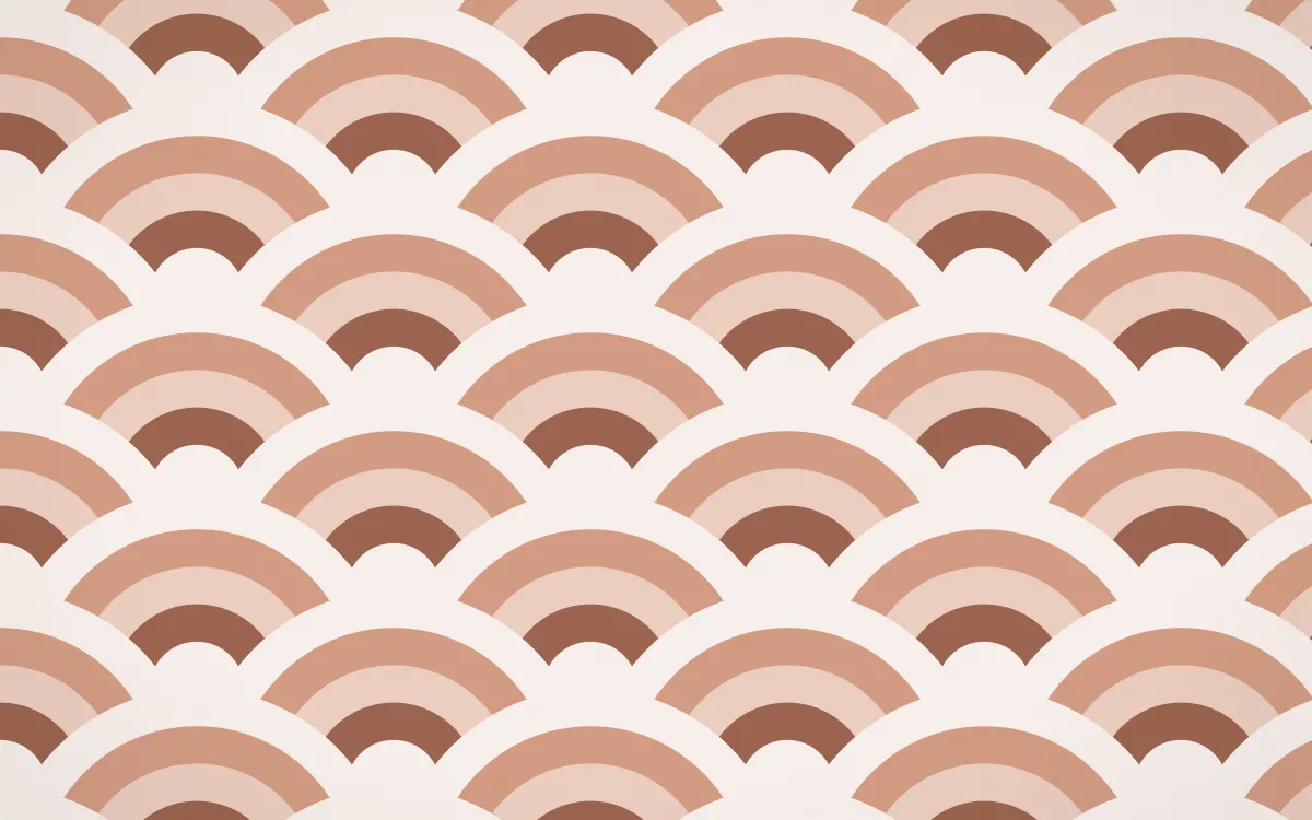 Budapest Rose Grand Wave Crests — colourful orange and white seigaiha background