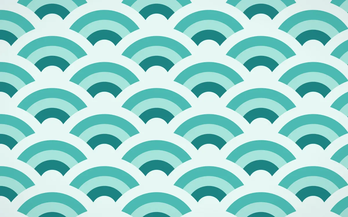 Cancún Surf Grand Wave Crests — colourful teal seigaiha background