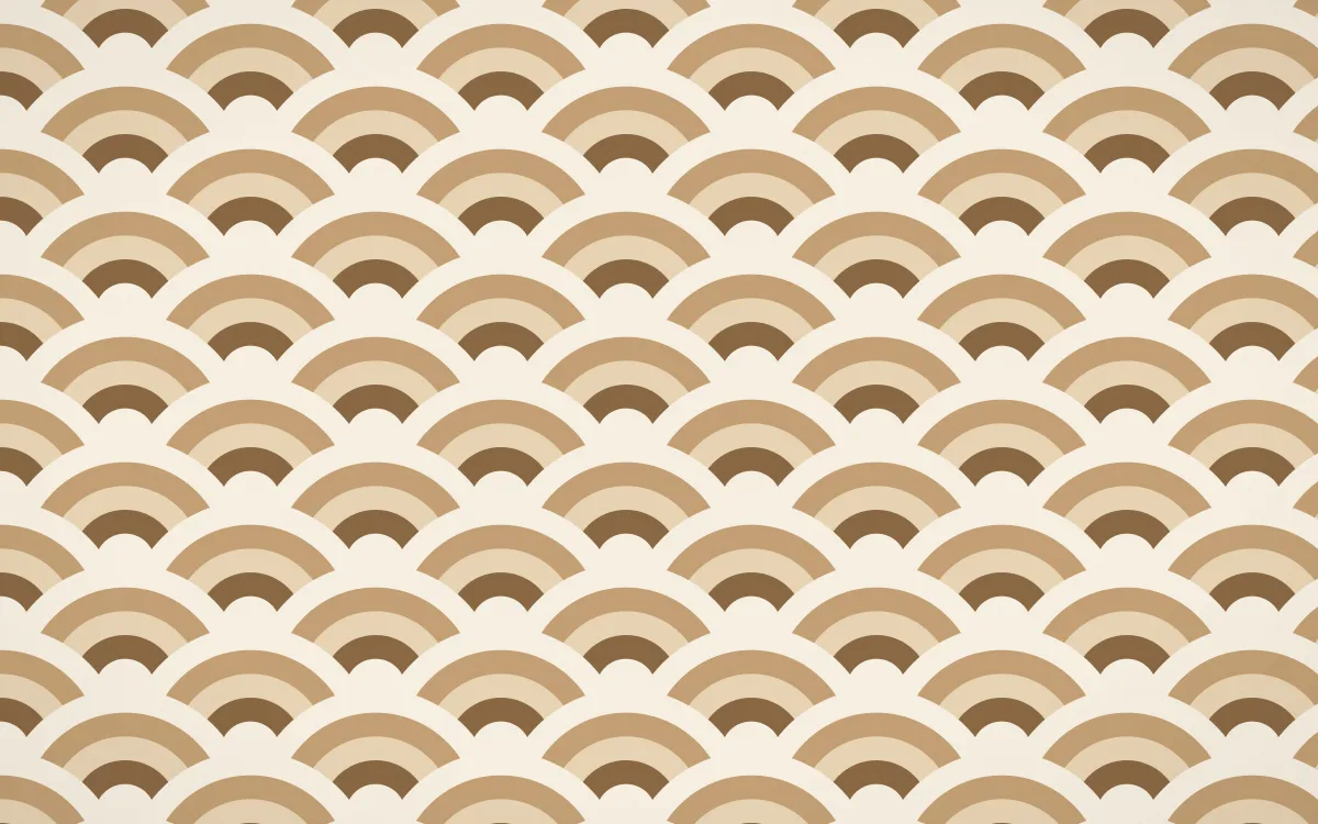 Chai Cream Wave Crests — colourful brown, orange and beige seigaiha background