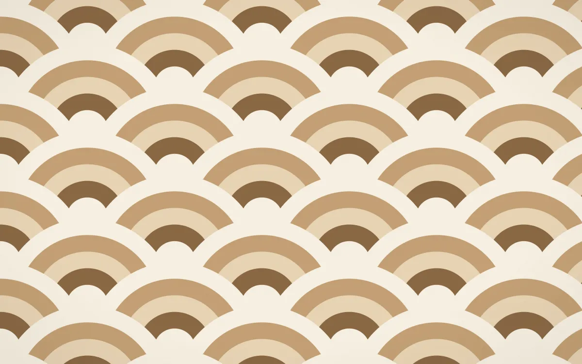 Chai Cream Grand Wave Crests — colourful brown, orange and beige seigaiha background