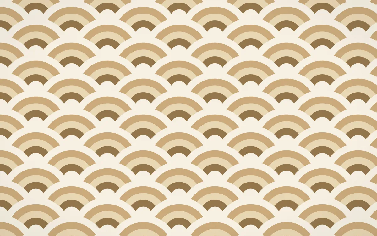 Cotswold Stone Wave Crests — colourful orange and beige seigaiha background