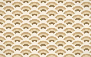 Cotswold Stone Wave Crests — colourful orange and beige seigaiha background