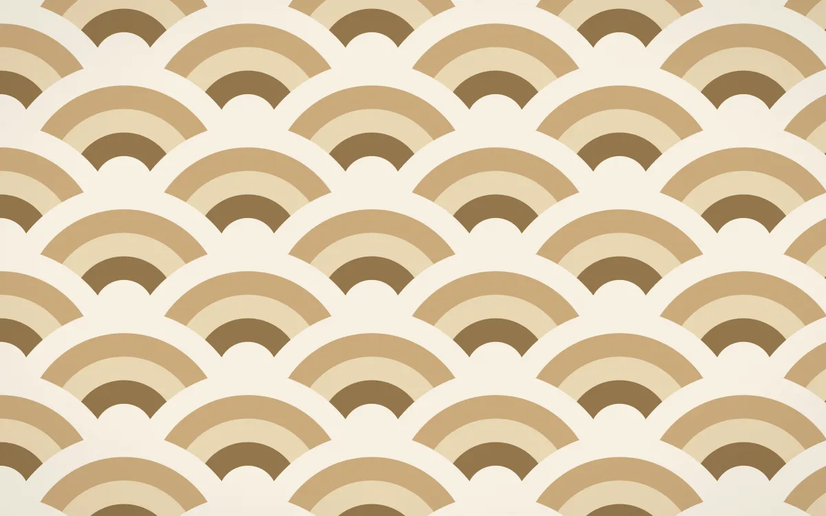 Cotswold Stone Grand Wave Crests — colourful orange and beige seigaiha background