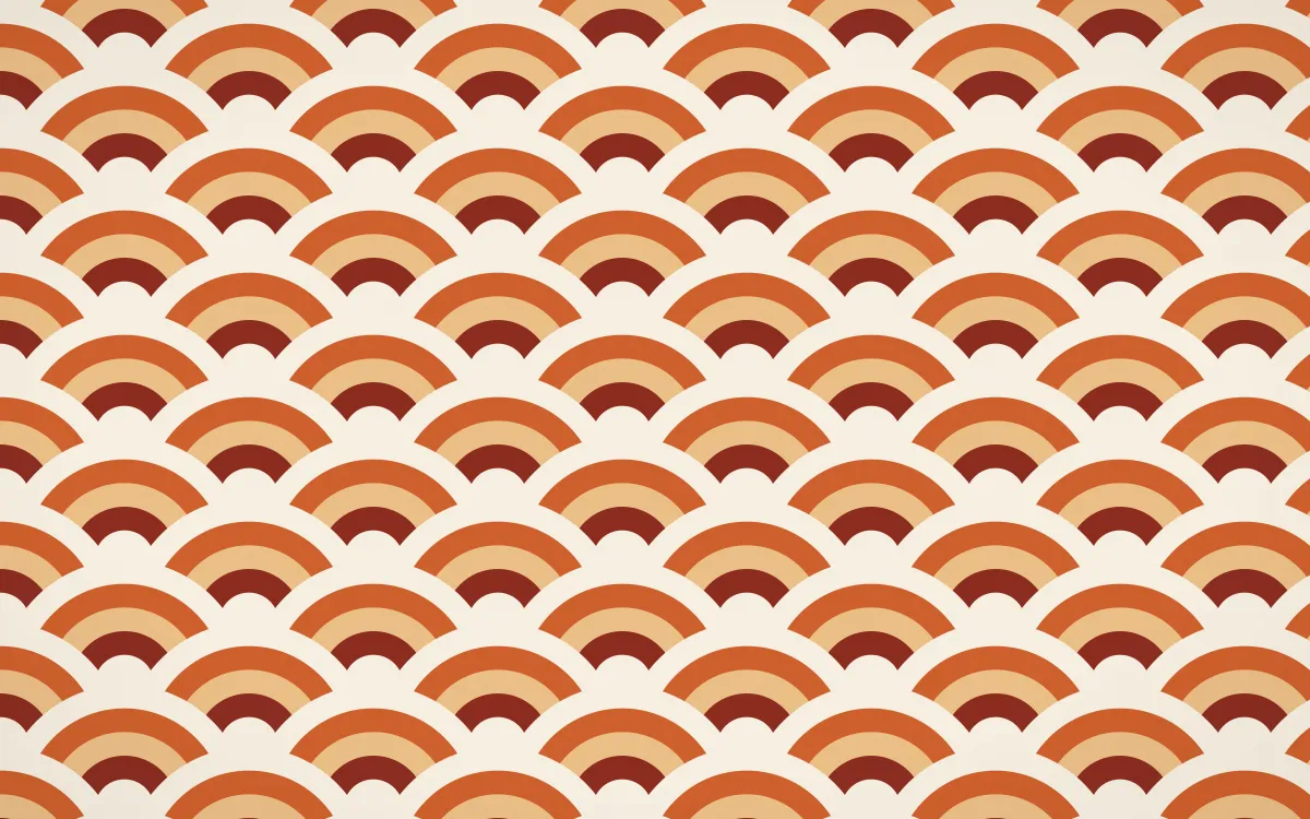 Cusco Weave Wave Crests — colourful red, orange and beige seigaiha background