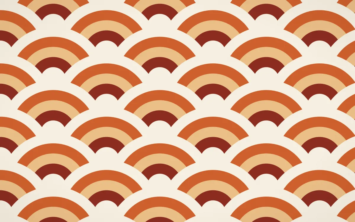 Cusco Weave Grand Wave Crests — colourful red, orange and beige seigaiha background