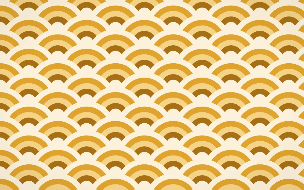 Fes Saffron Wave Crests — colourful brown, gold and beige seigaiha background