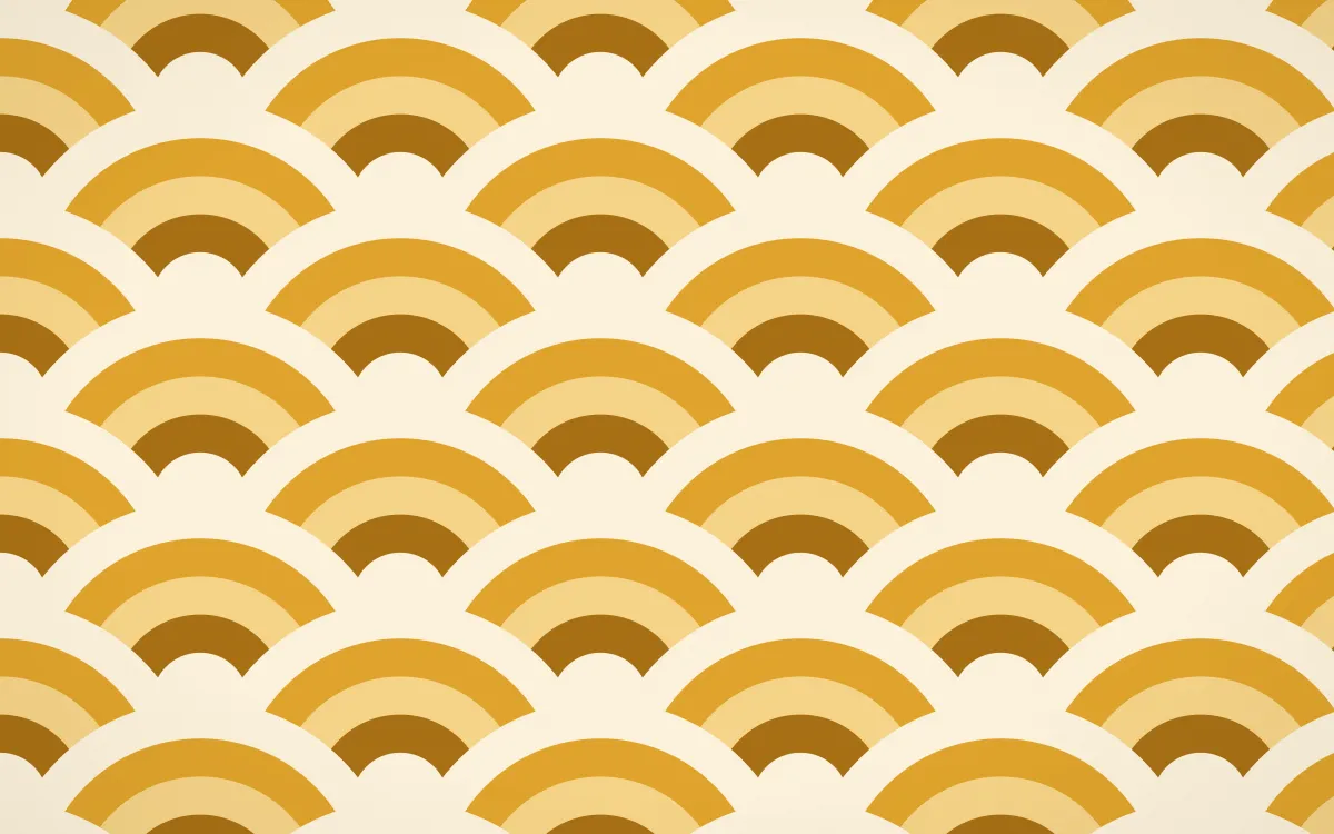 Fes Saffron Grand Wave Crests — colourful brown, gold and beige seigaiha background
