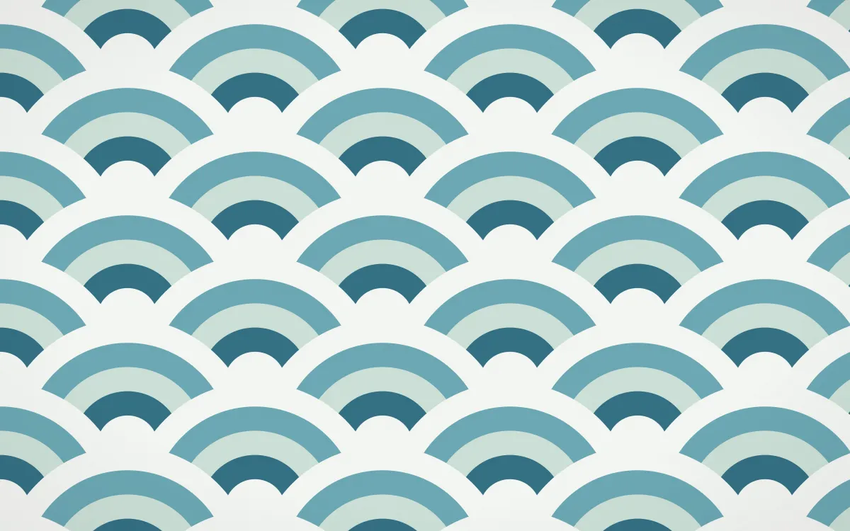Park Mosaic Grand Wave Crests — colourful blue, teal and white seigaiha background