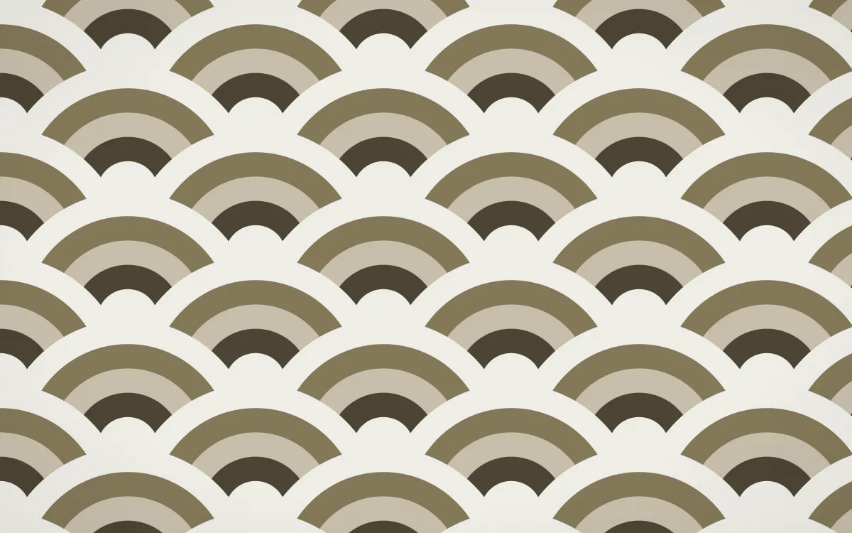 Highland Peat Grand Wave Crests — colourful brown, yellow and white seigaiha background