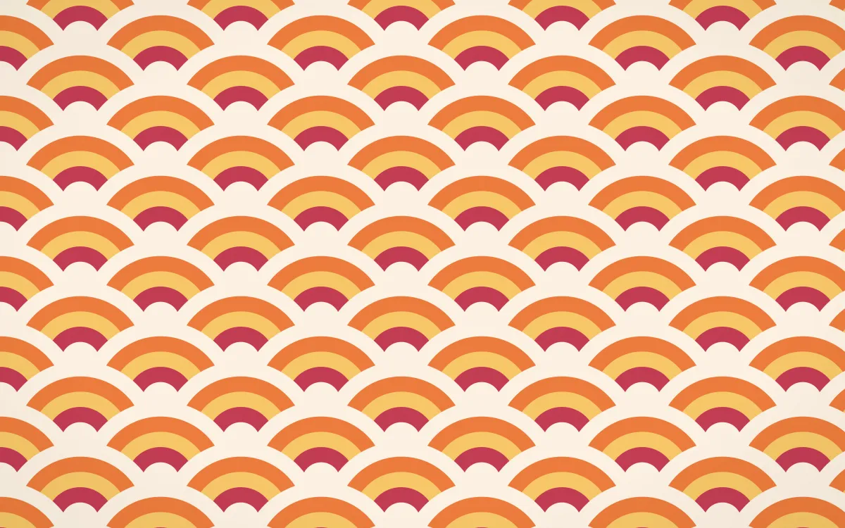 Island Punch Wave Crests — colourful red, orange and beige seigaiha background