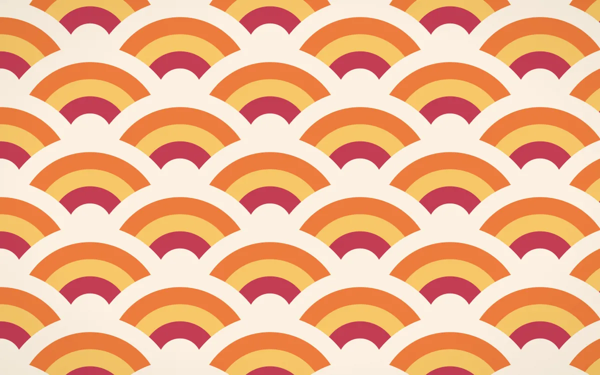 Island Punch Grand Wave Crests — colourful red, orange and beige seigaiha background