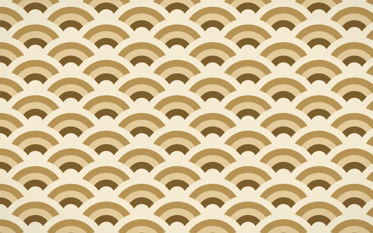 Java Heritage Wave Crests — colourful brown, gold and beige seigaiha background
