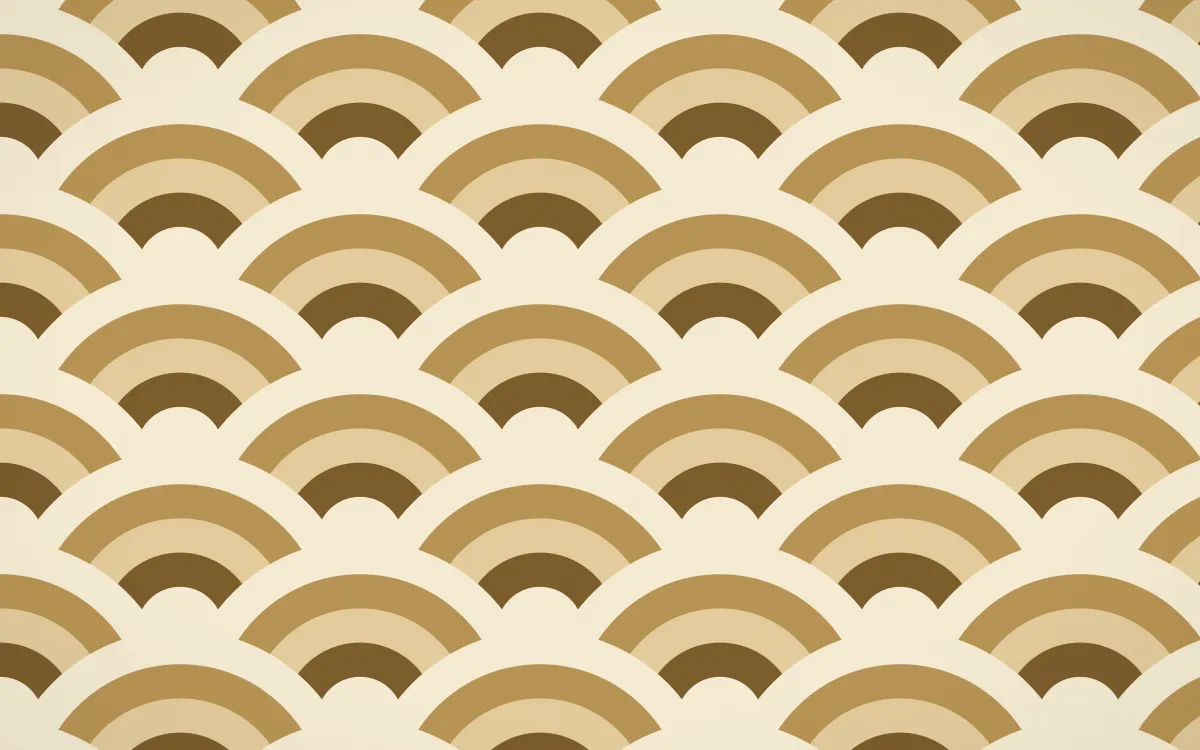 Java Heritage Grand Wave Crests — colourful brown, gold and beige seigaiha background