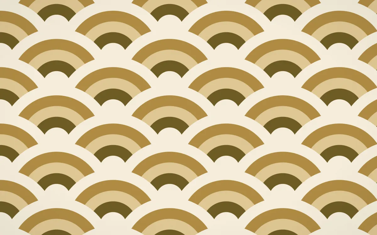 Kerala Spice Grand Wave Crests — colourful brown, gold and beige seigaiha background